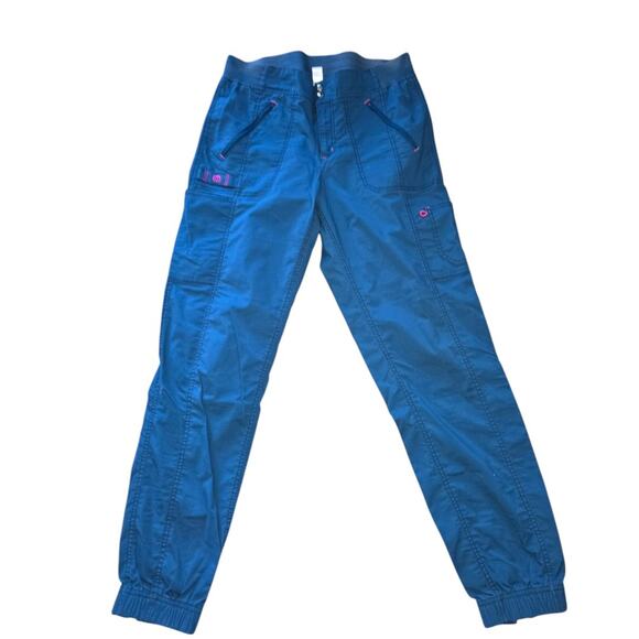 Spread Good Cheer Scrub Joggers Navy Blue with Pink Stitch Elastic Waist Large - Picture 1 of 8